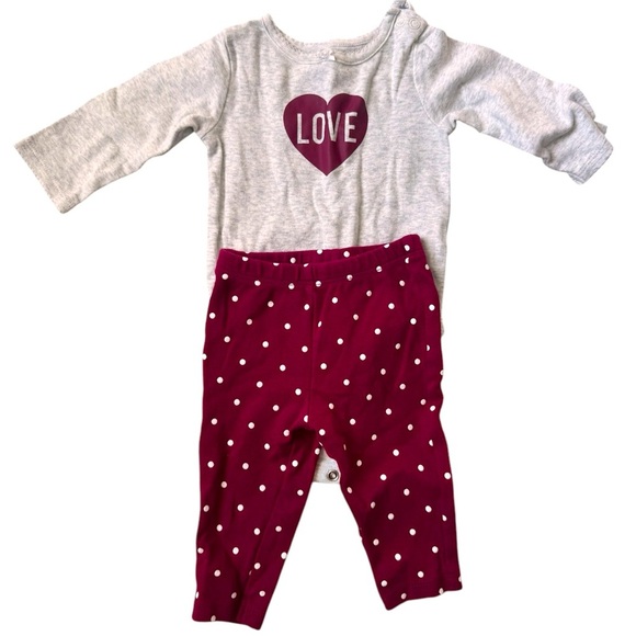 Carter’s Baby Girl “Love” Bodysuit & Polka Dot Leggings Set baby outfit– Size 6M - Picture 1 of 5